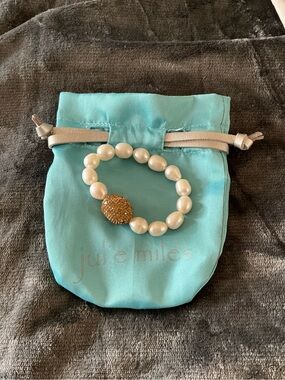 NEW Julie Miles Pearl Stretch Bracelet with Gold Pave Accent